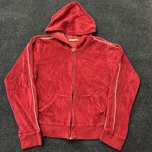 Sweet Romeo Hoodie Womens Medium Red Velour Zip Up Jacket Heart Zip Pockets